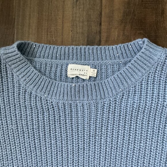 Dreamers by Debut Blue Sequin Knit Sweater Medium - Picture 2 of 5